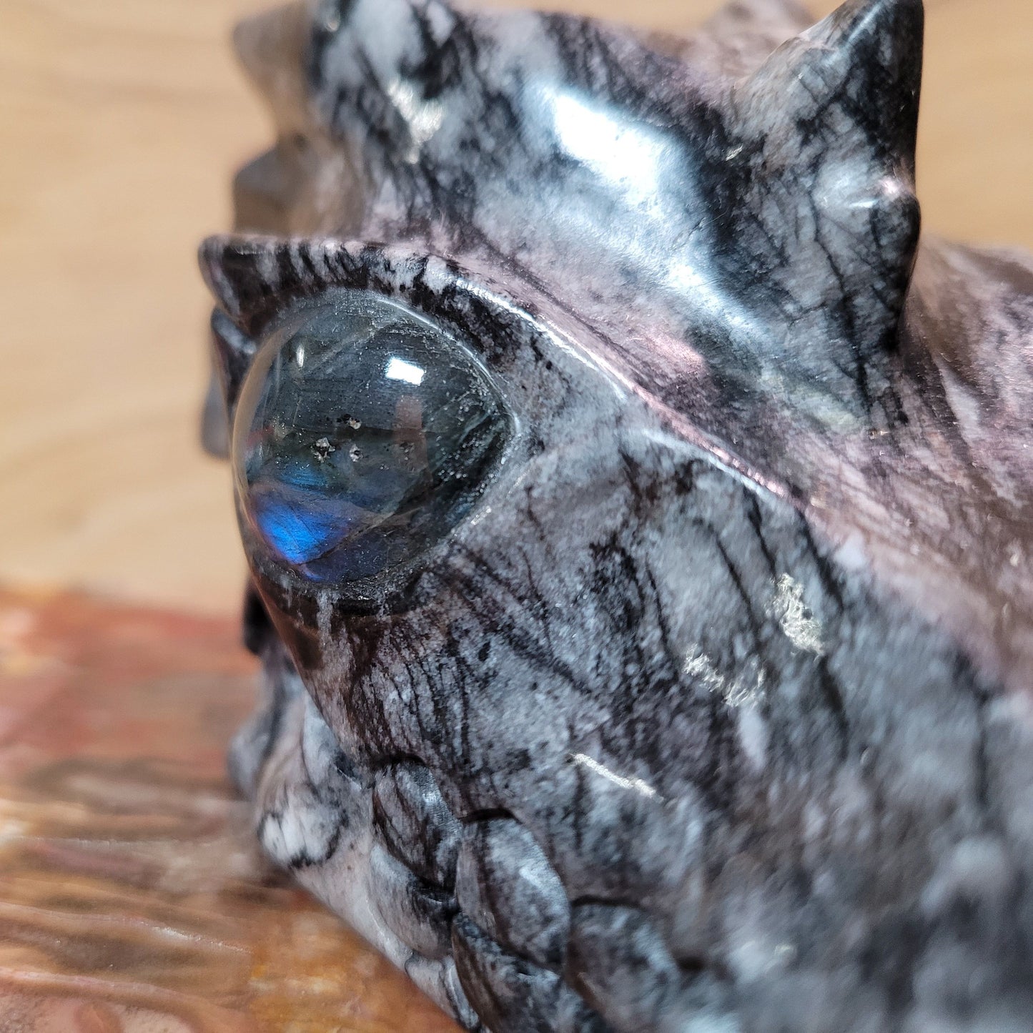 Black Network Jasper w Labradorite 5" Dragon