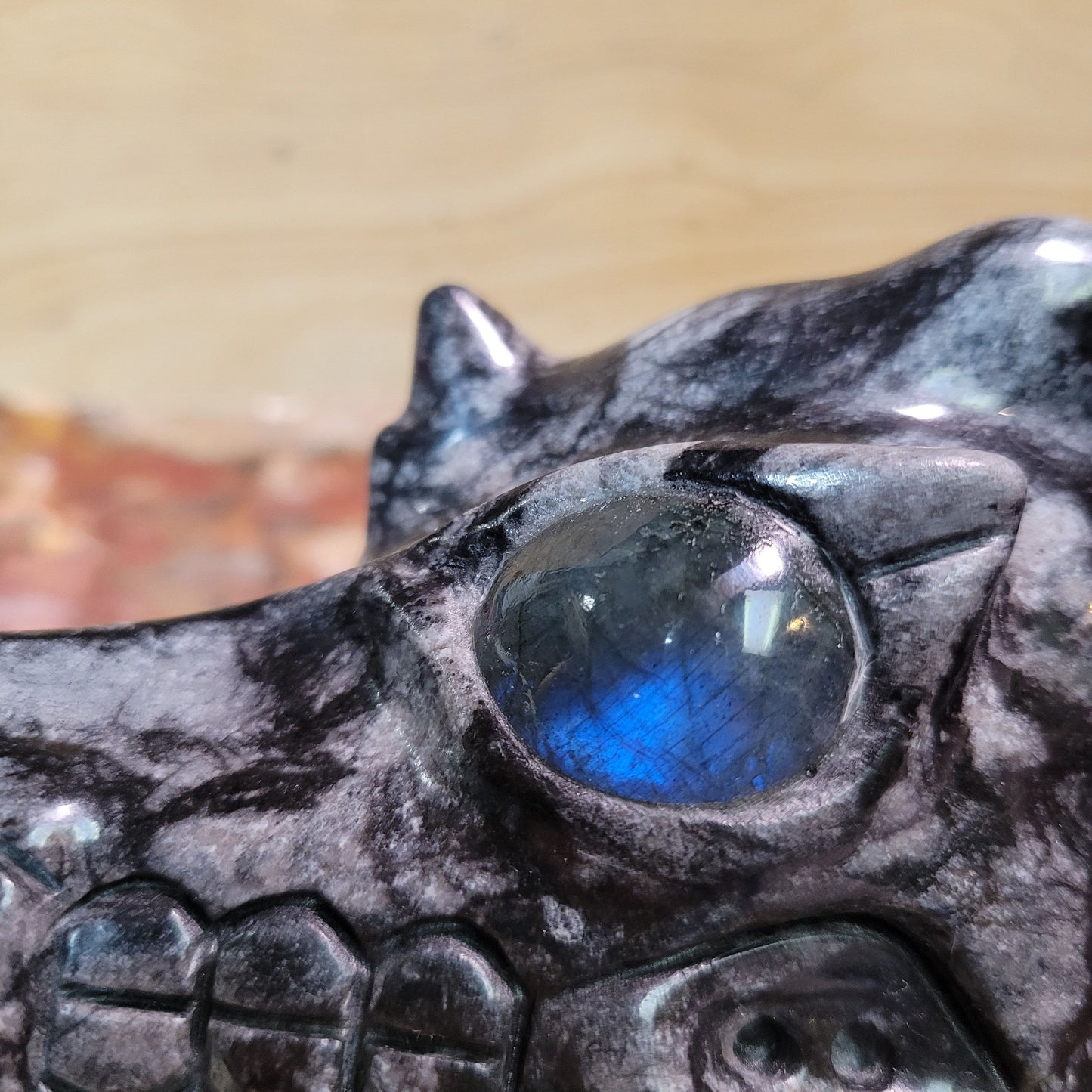 Black Network Jasper w Labradorite 5" Dragon