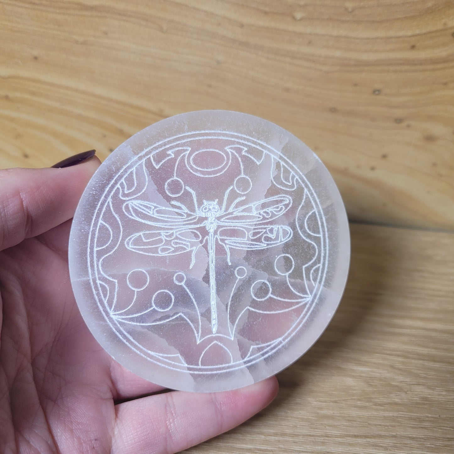 Satin Spar "Selentite" Dragonfly Charging Plate