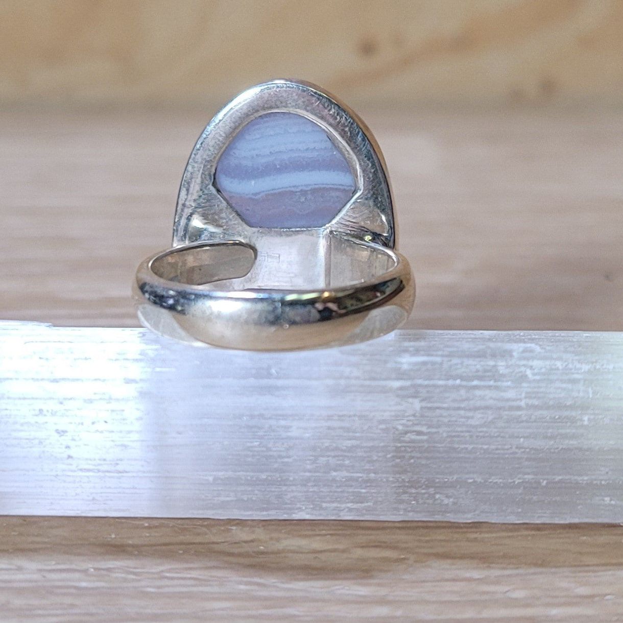 Blue Lace Agate Sterling Silver Ring - Adjustable
