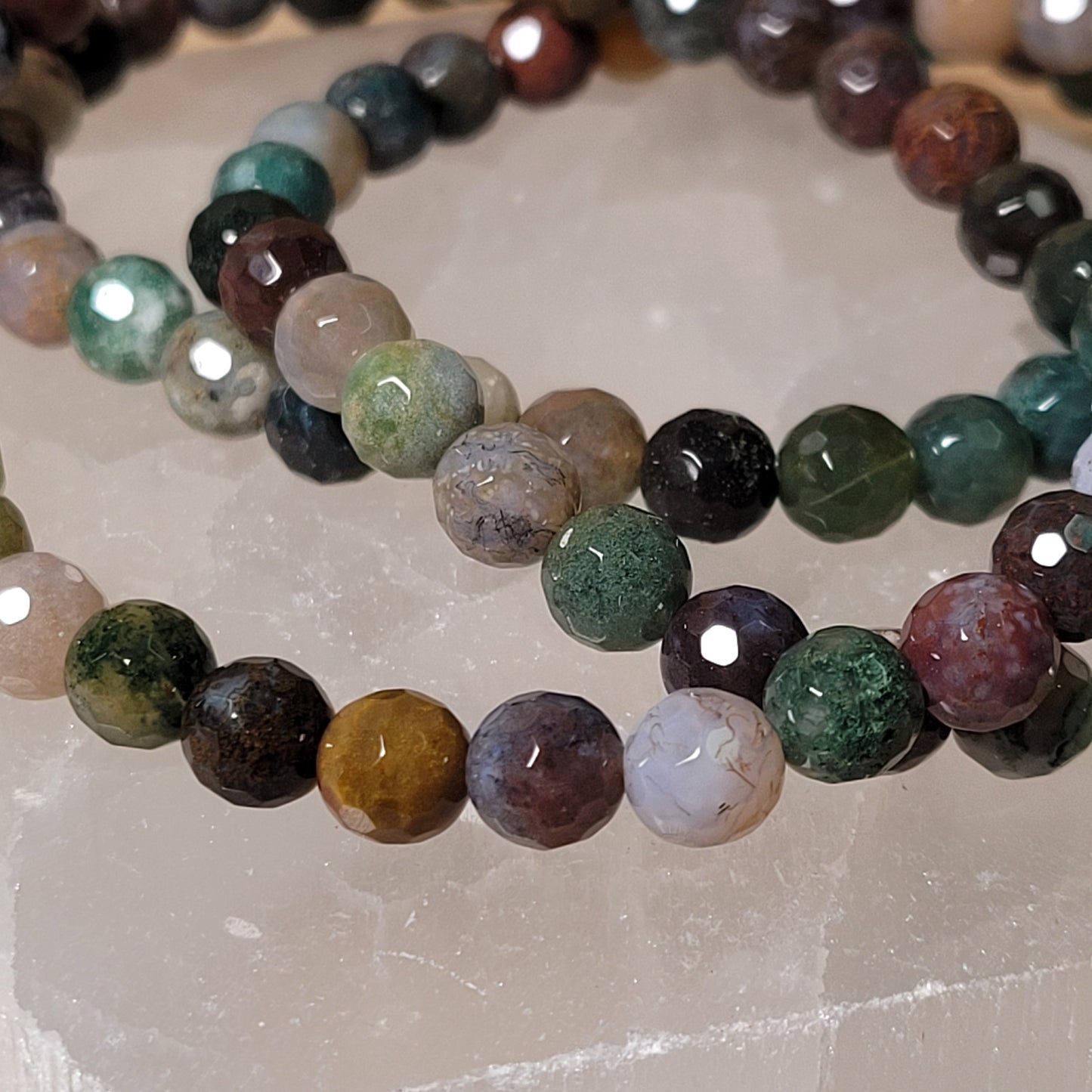 Moss Agate Faceted Bracelet - 6mm