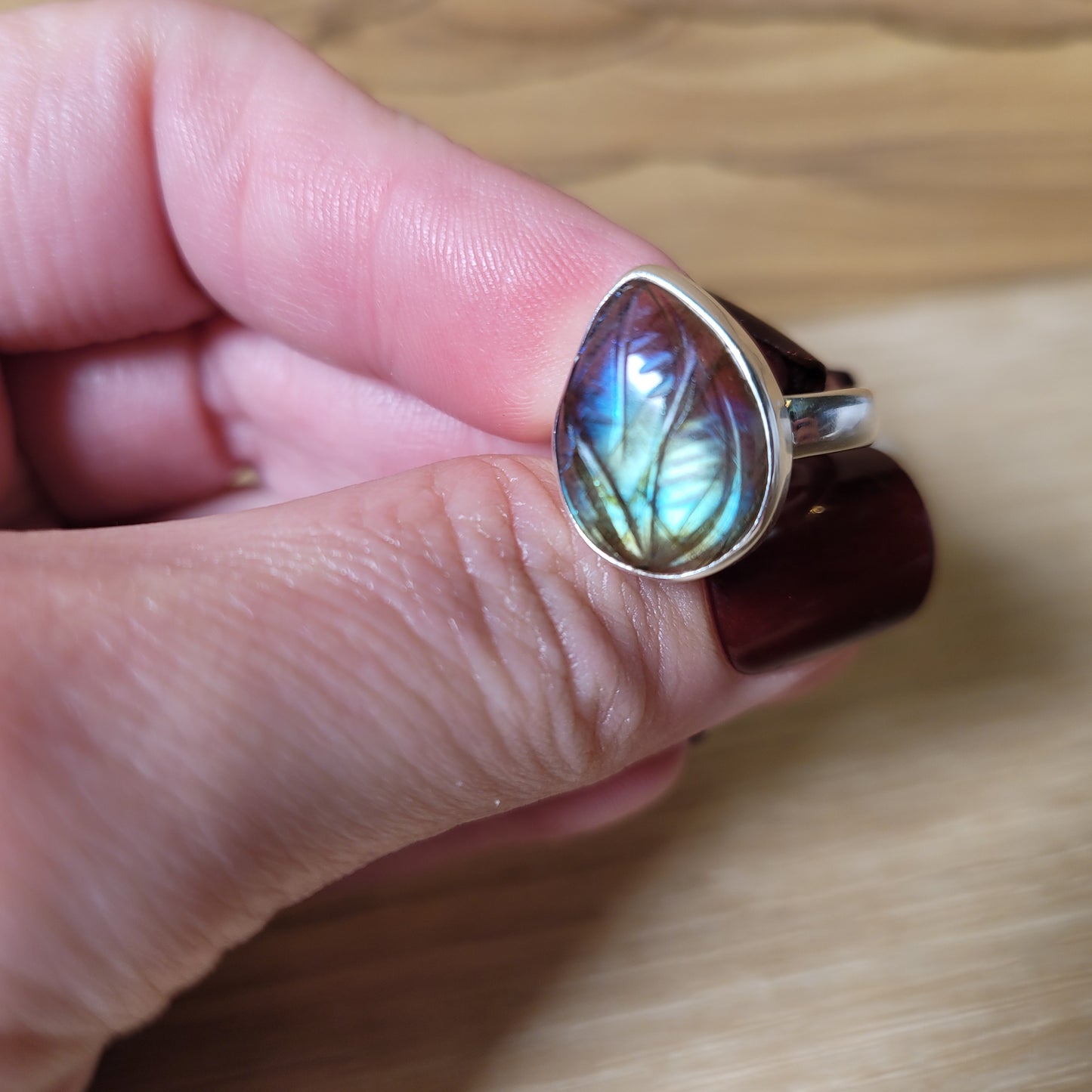 Labradorite Design Carved - Size 5 Ring