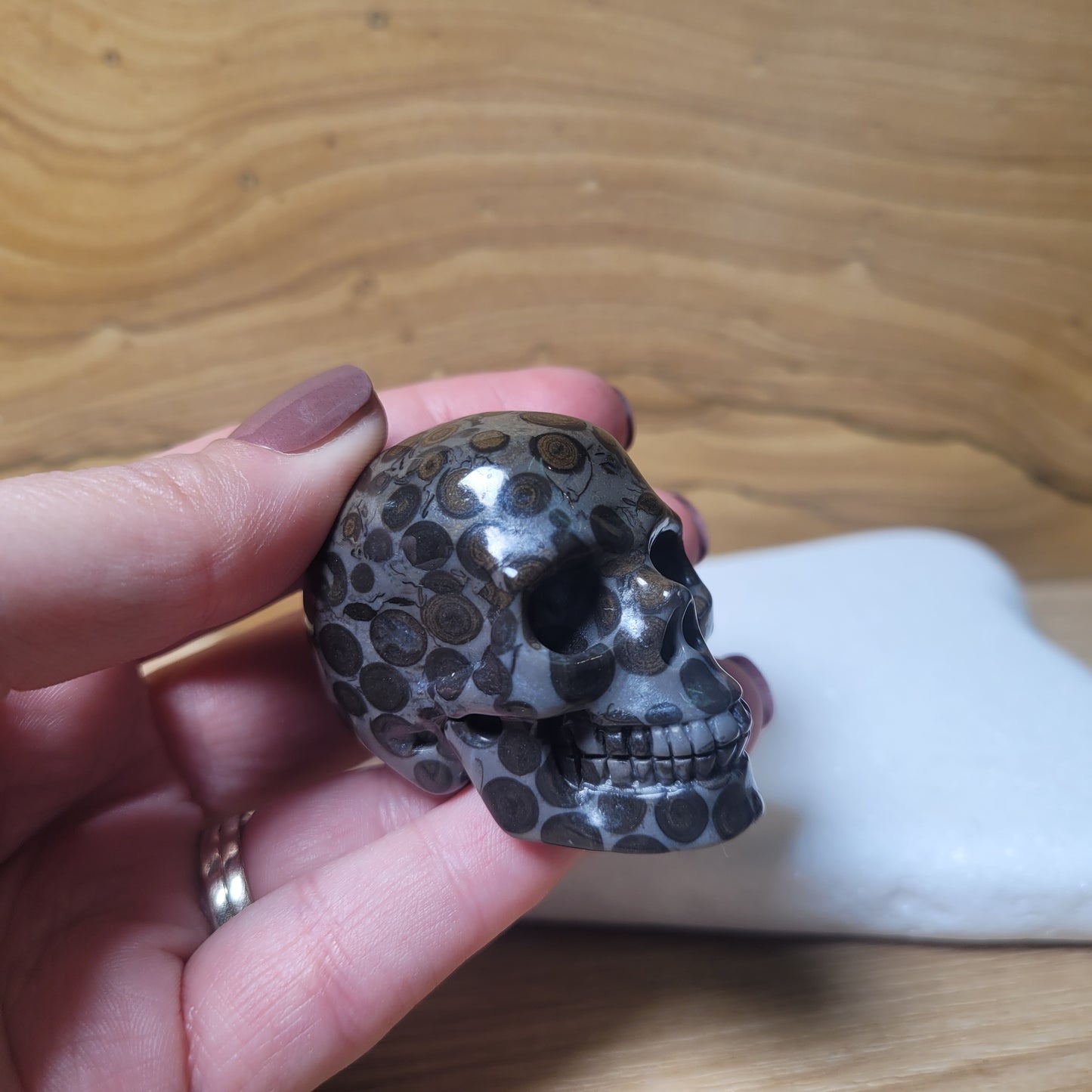 Chinese Leopard Skin Jasper 2" Skull