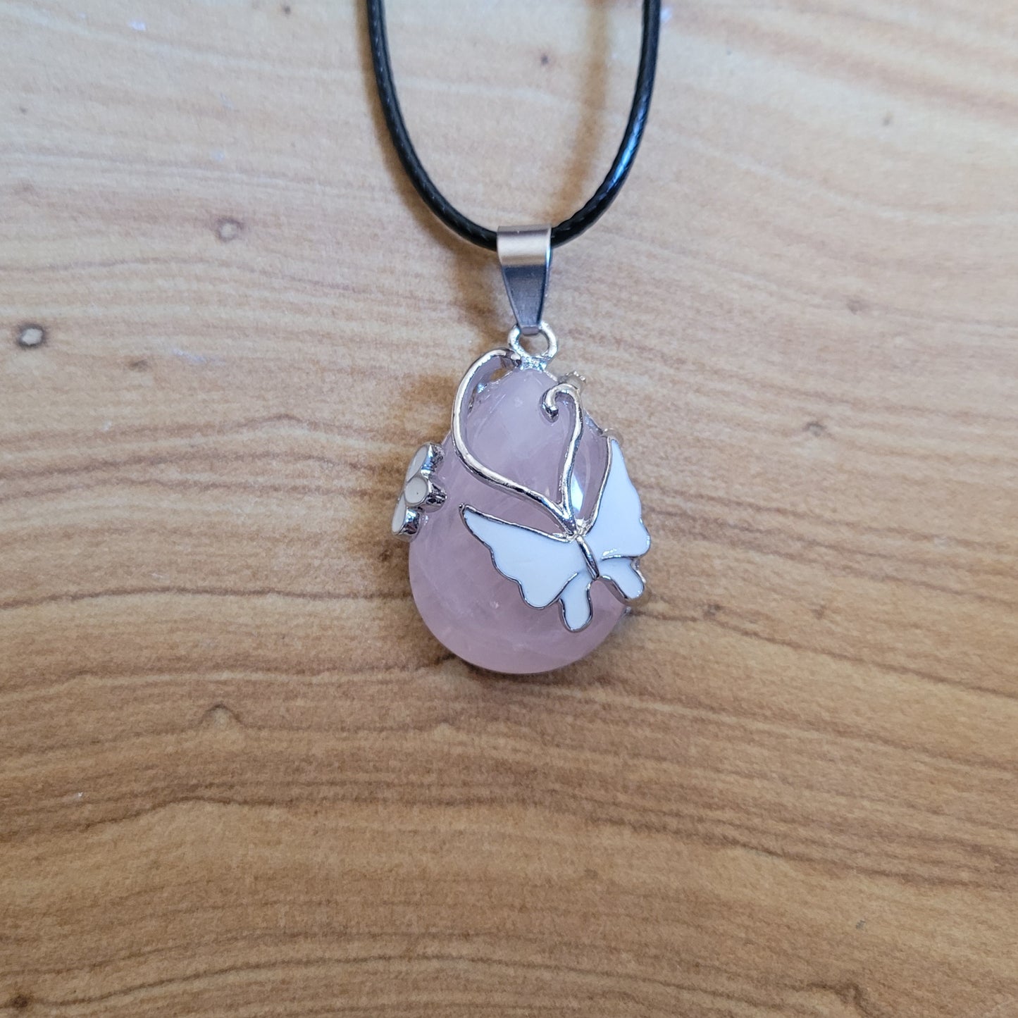 Rose Quartz Butterfly Necklace