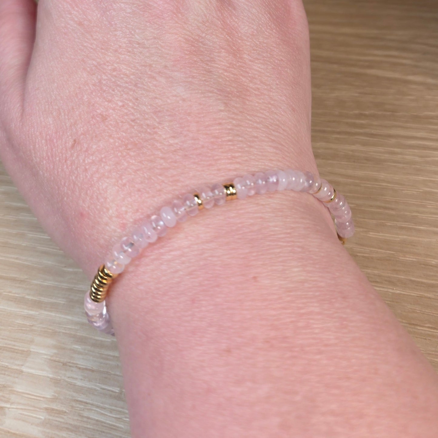 Rose Quartz Stainless Steel Bracelet - Adjustable