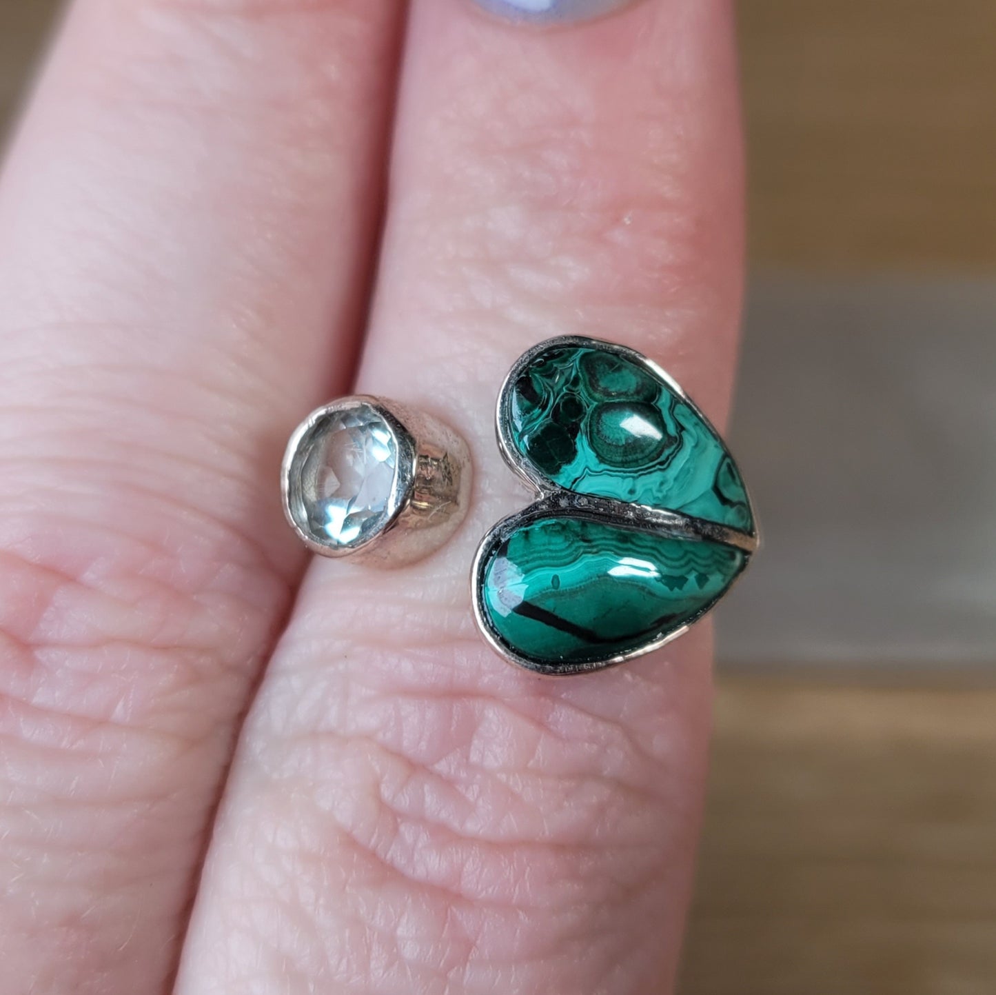 Malachite & Prasiolite Sterling Silver Ring - Size 6