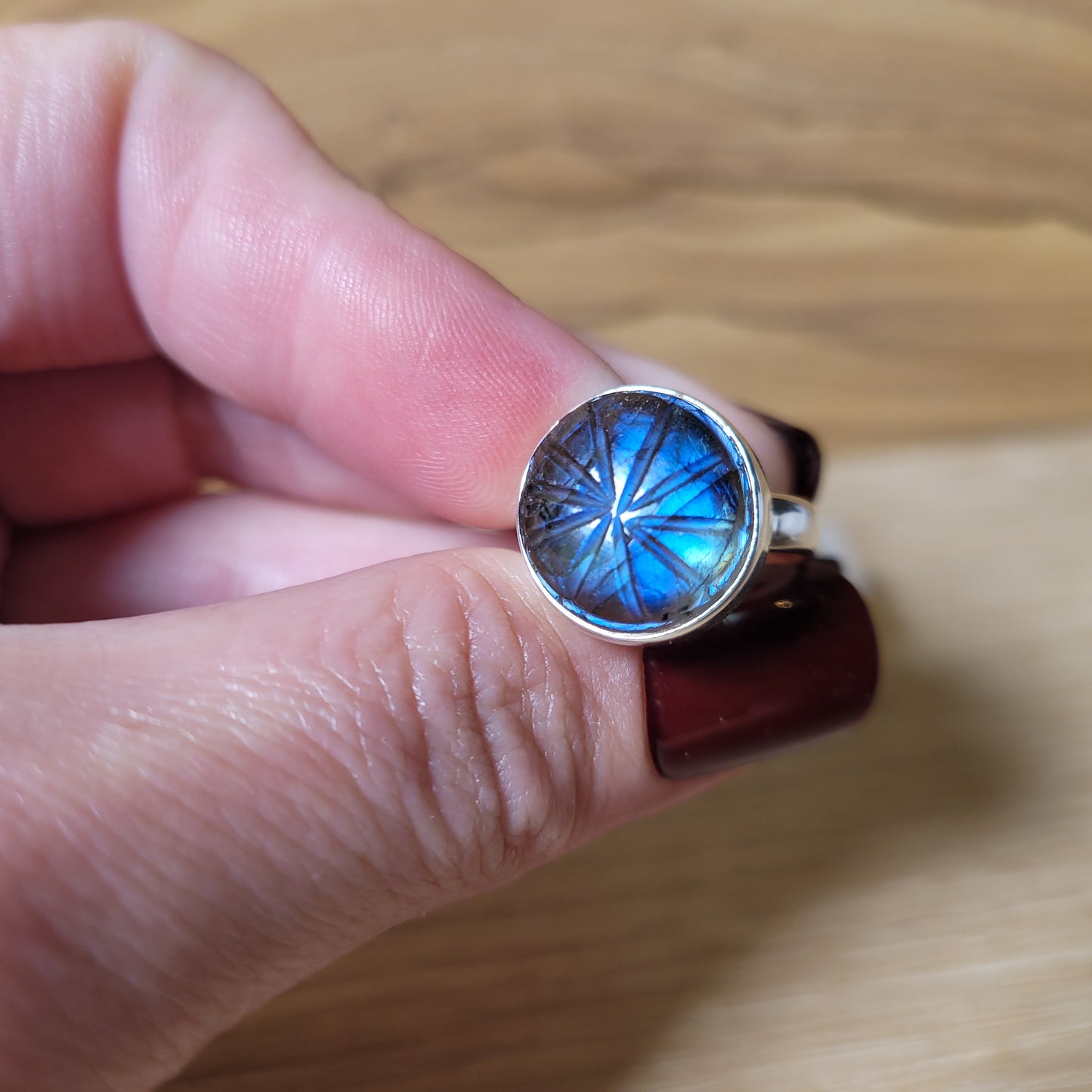 Labradorite Design Carved - Size 6 Ring