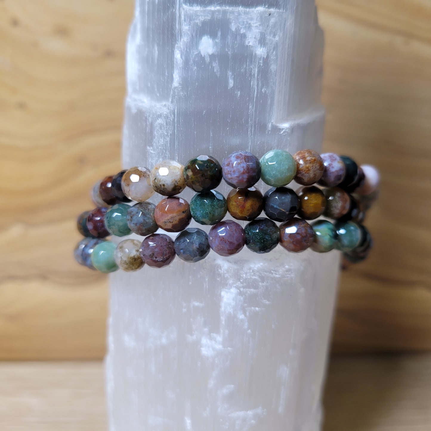 Moss Agate Faceted Bracelet - 6mm