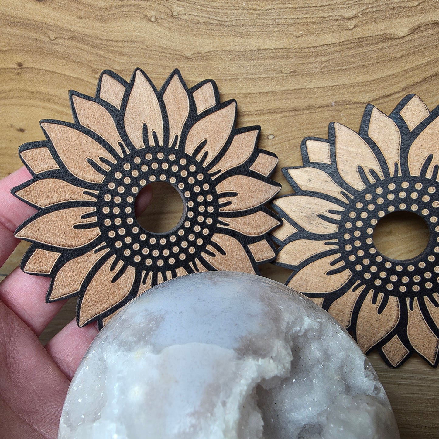 Wooden Sunflower Sphere Holder | Crystal Sphere Stand