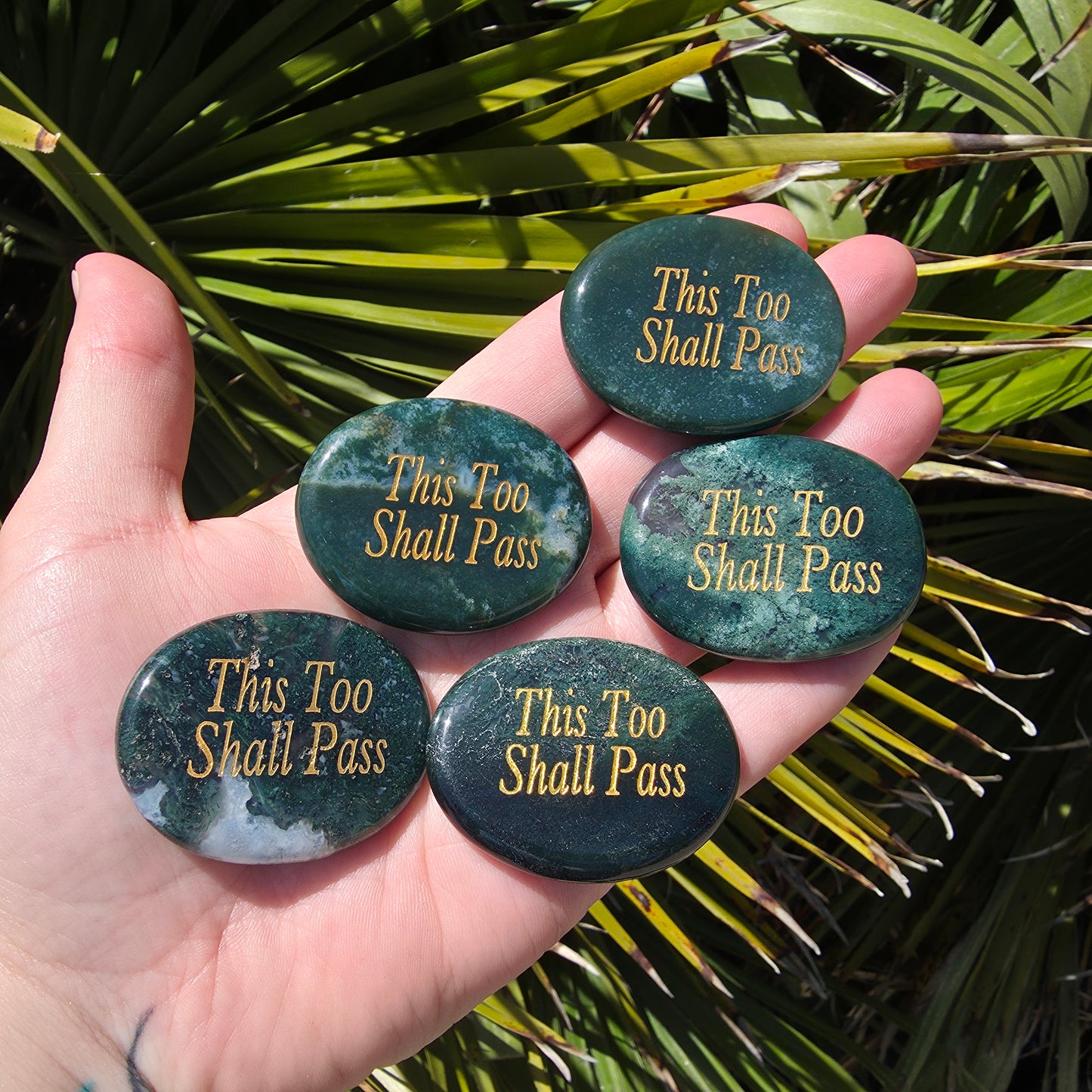 "This Too Shall Pass" Engraved Crystal Palm Stone