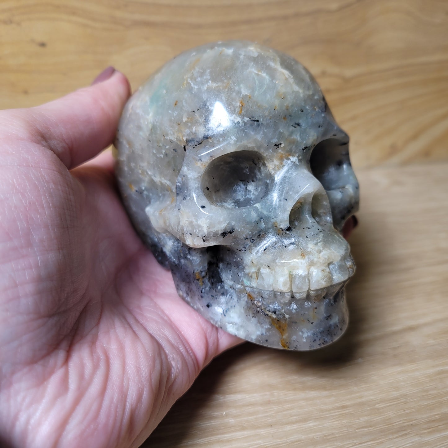 Quartz, Tourmaline & Turquoise 3.9" Skull