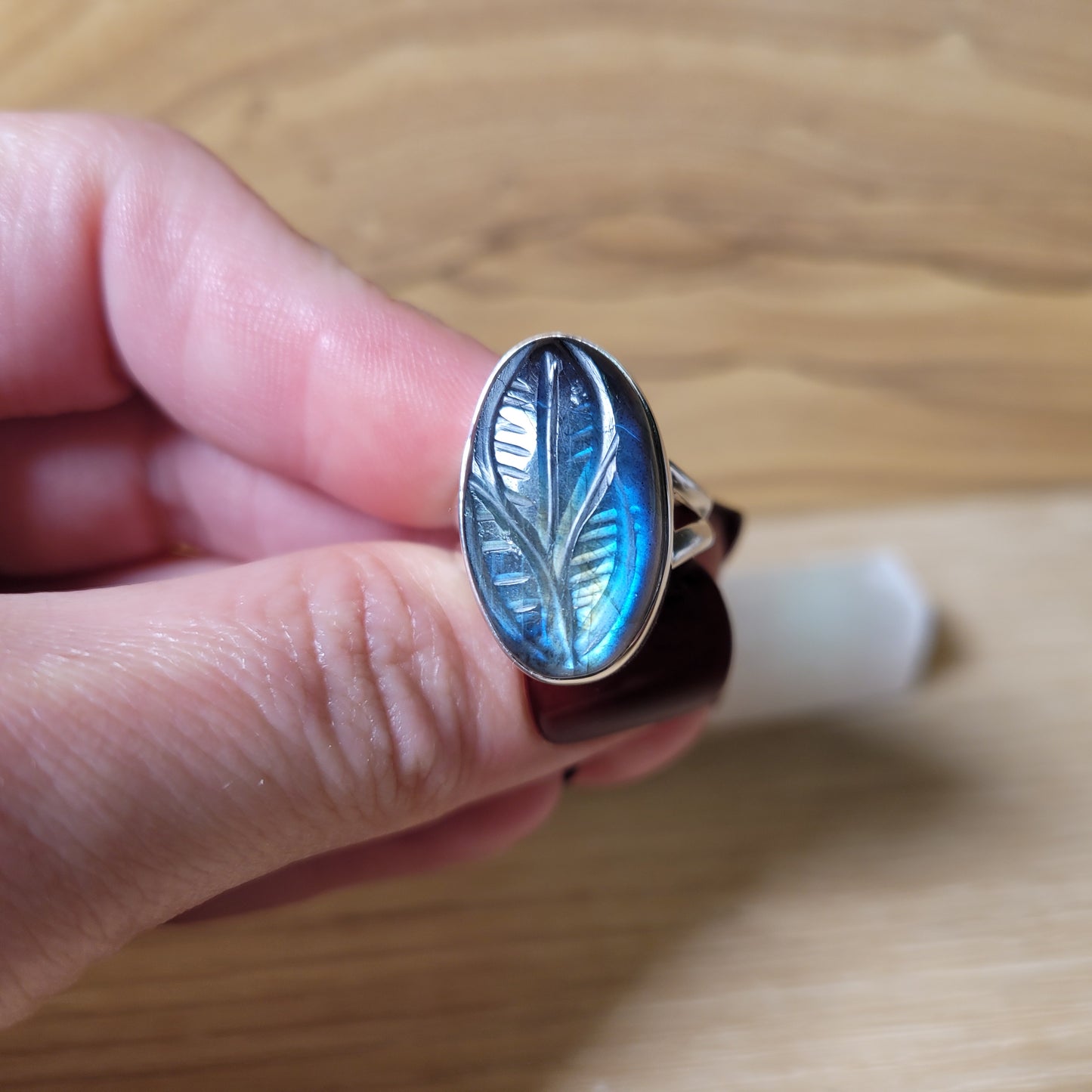 Labradorite Design Carved - Size 6 Ring