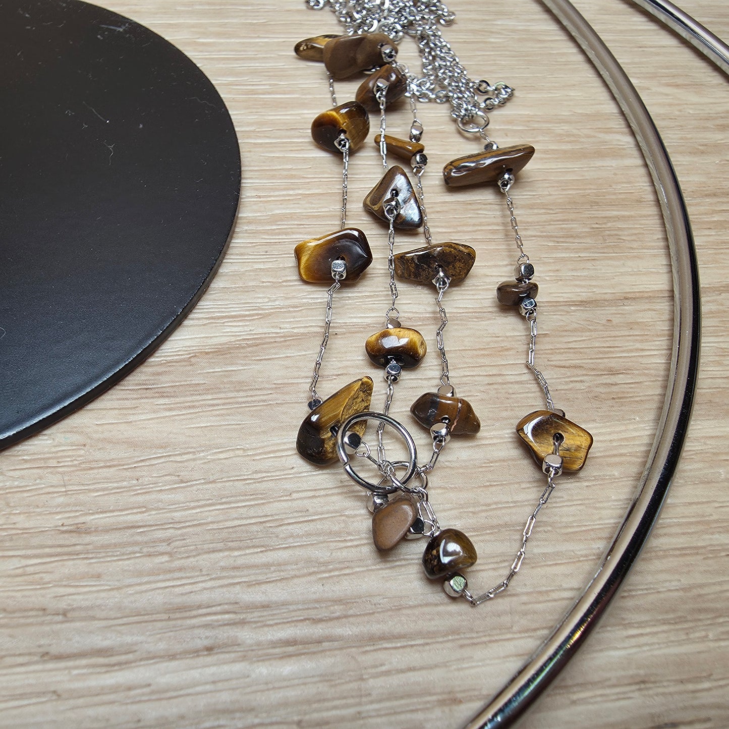 Crescent Moon Crystal Sphere Holder | Tiger Eye