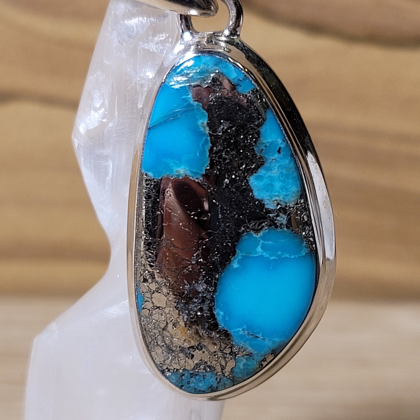 Blue Mohave Turquoise w Pyrite Sterling Silver Pendent