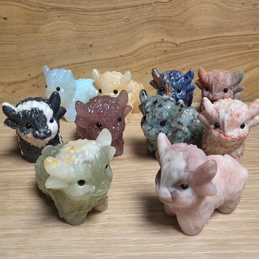 Highland Cow Crystal Carving