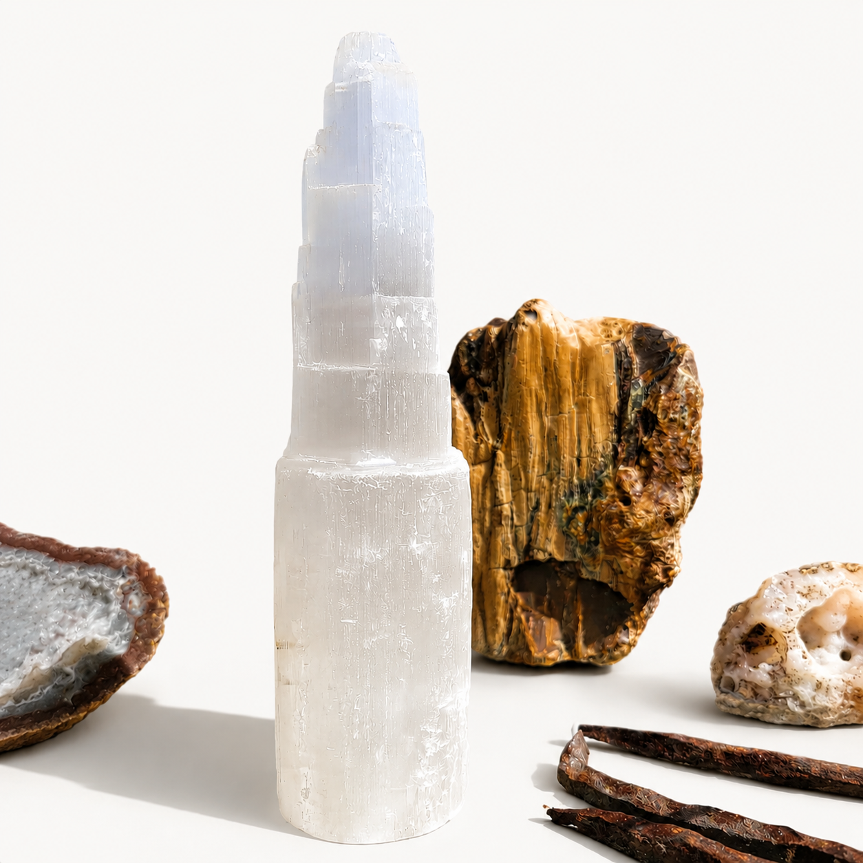 Large Selenite Castle Tower | Genuine Satin Spar Crystal