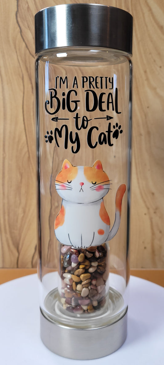 Big Deal to my Cat - Glass Water Bottle w/ Crystal Chips