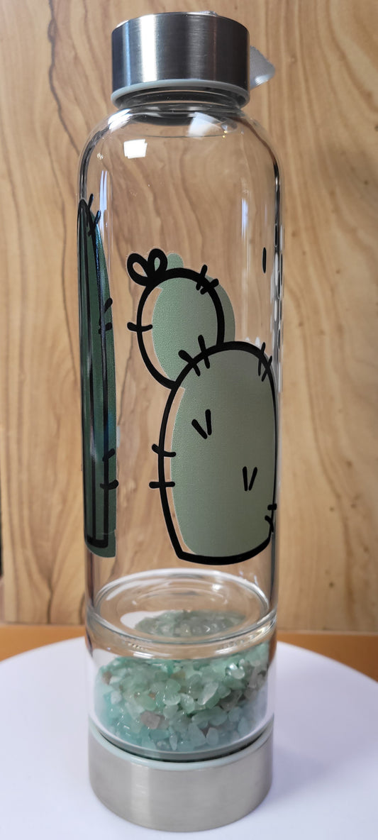 Cactus Lovers - Glass Water Bottle w/ Crystal Chips