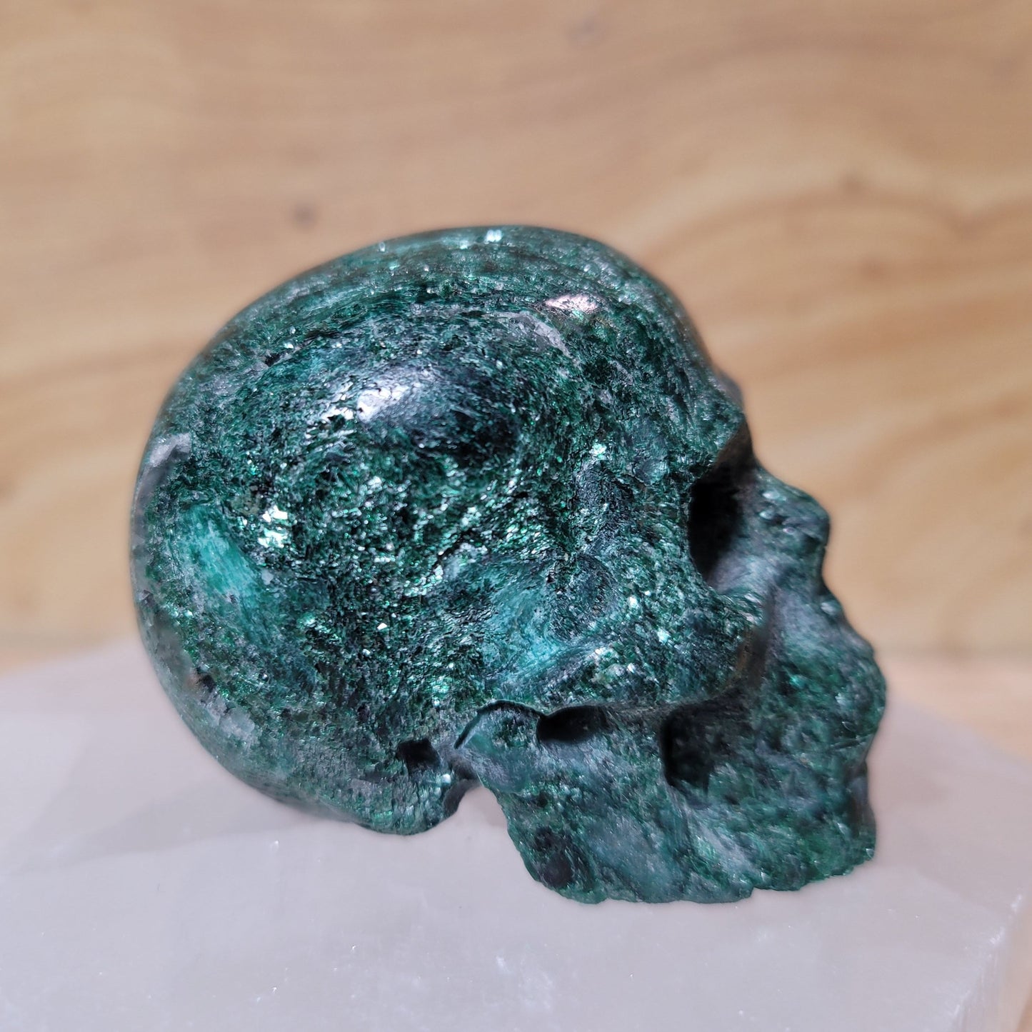 Green Fuschite w Mica 2" Skull