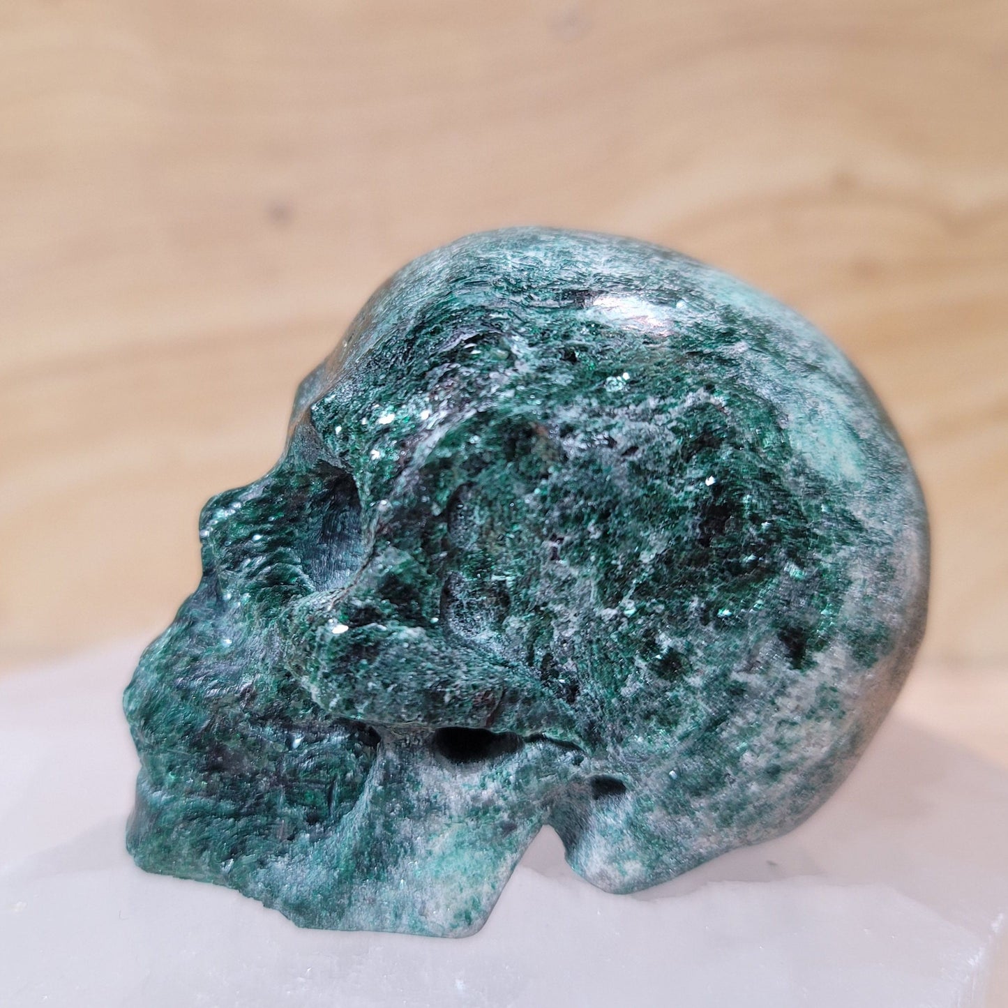 Green Fuschite w Mica 2" Skull