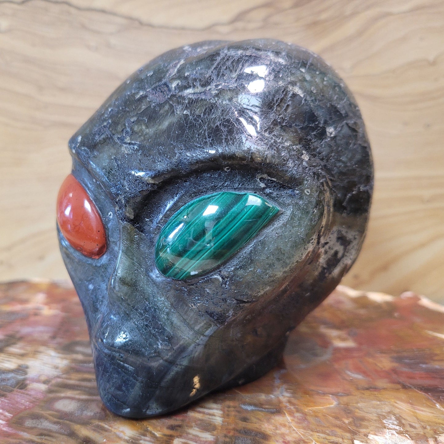 Labradorite w Malachite/Red Jasper 4.2" Alien