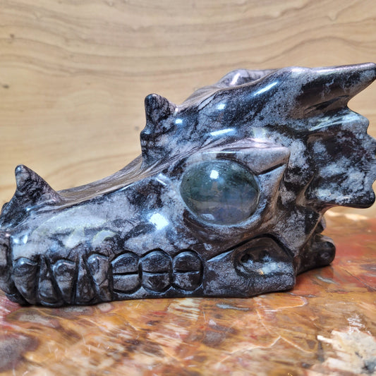 Black Network Jasper w Labradorite 5" Dragon