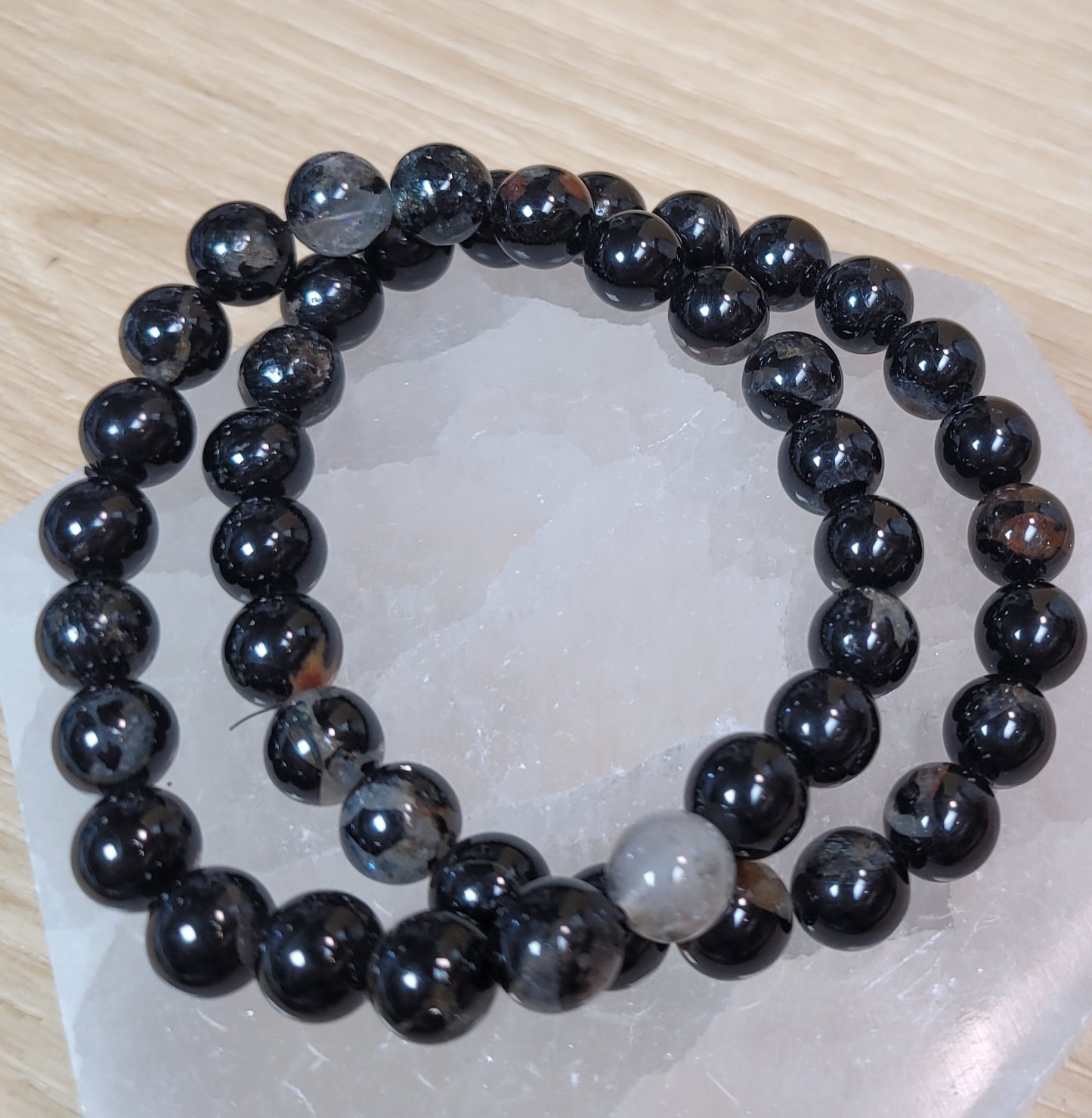 Black Tourmaline with Quartz Bracelet - 8mm