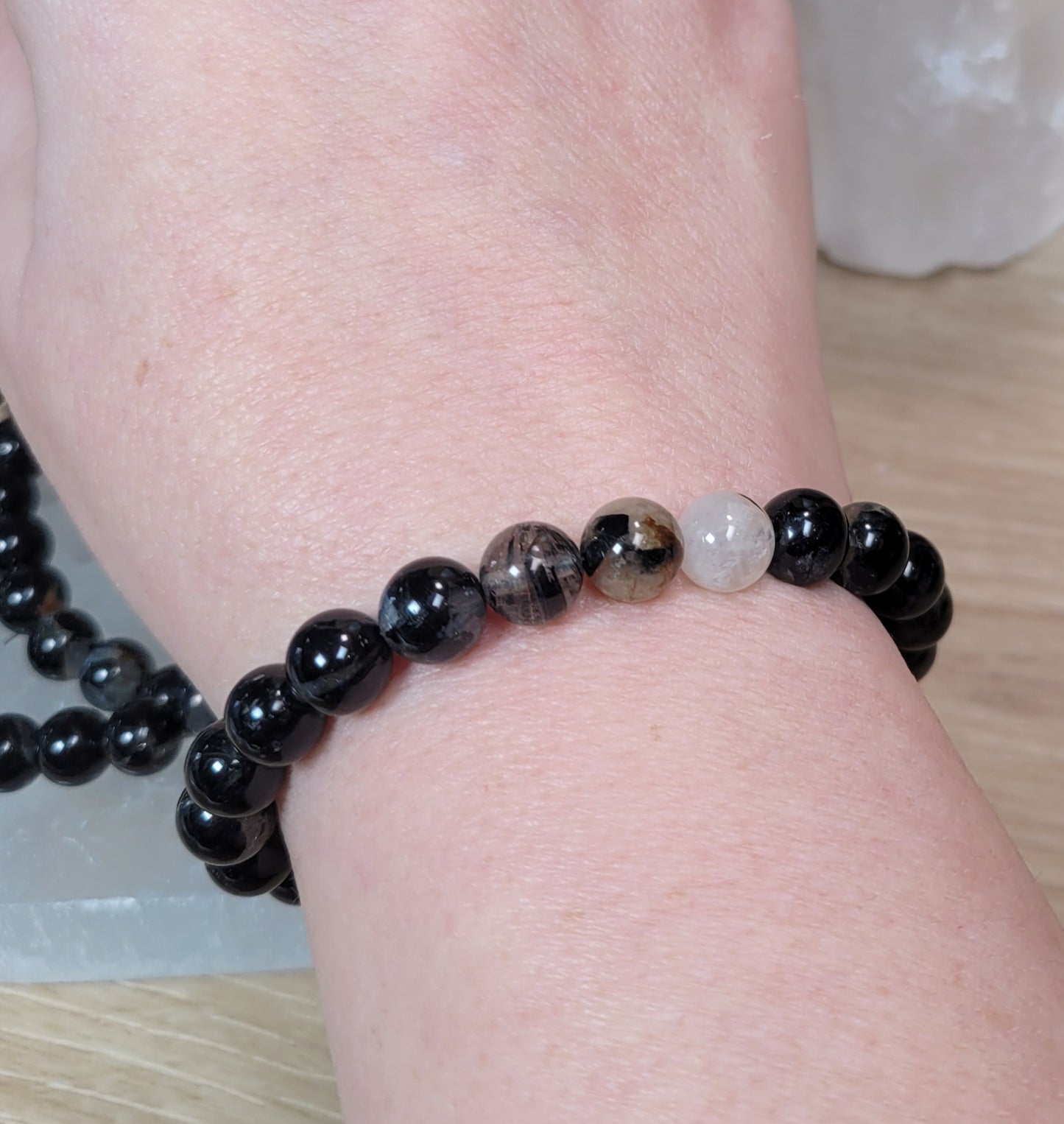 Black Tourmaline with Quartz Bracelet - 8mm