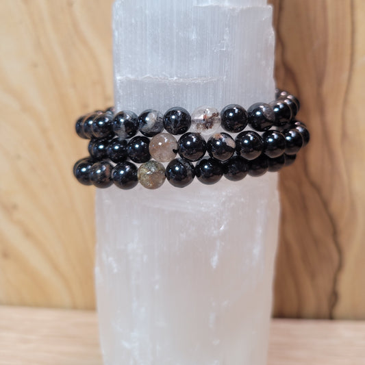 Black Tourmaline with Quartz Bracelet - 6mm