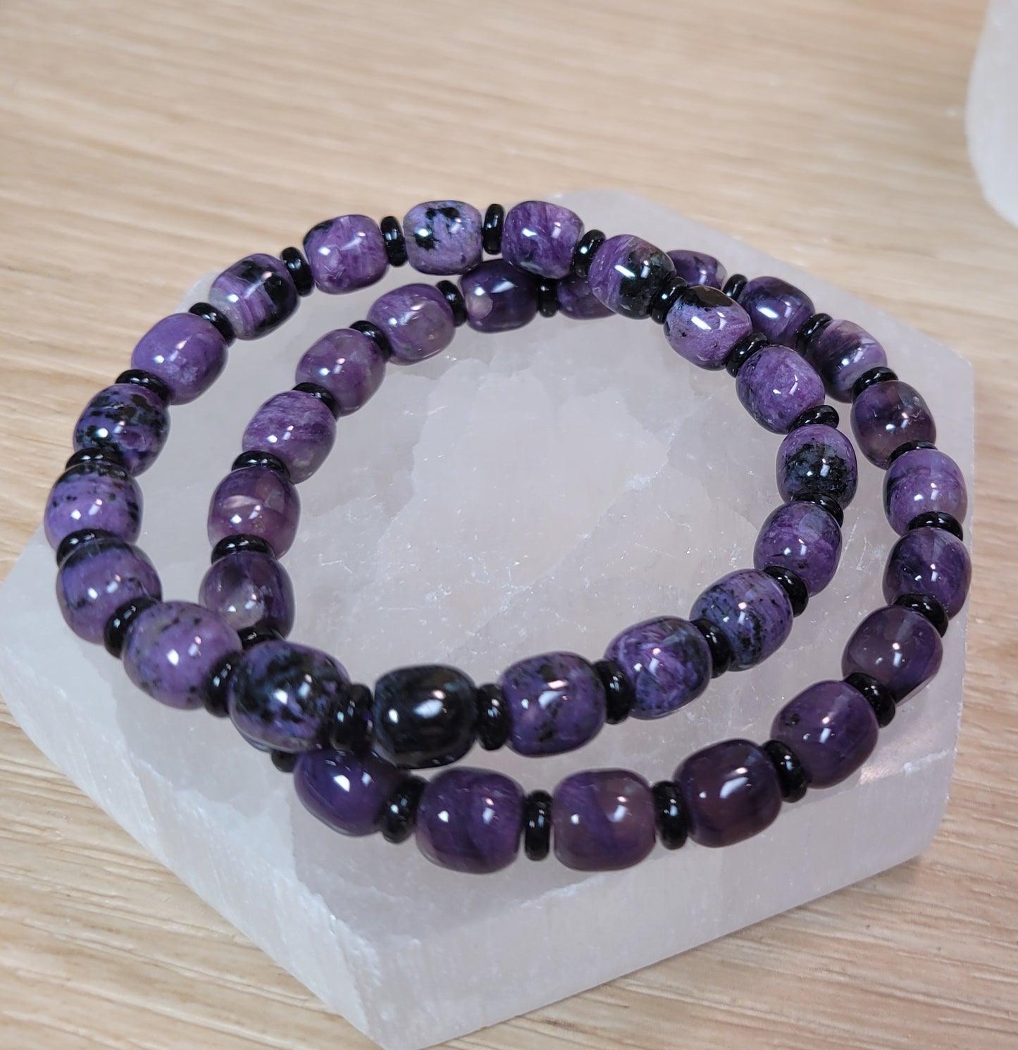 Charoite & Onyx Bracelet - 7.5mm