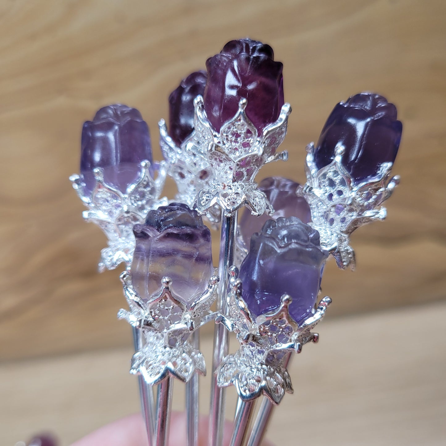 Fluorite Rose Hair Sticks