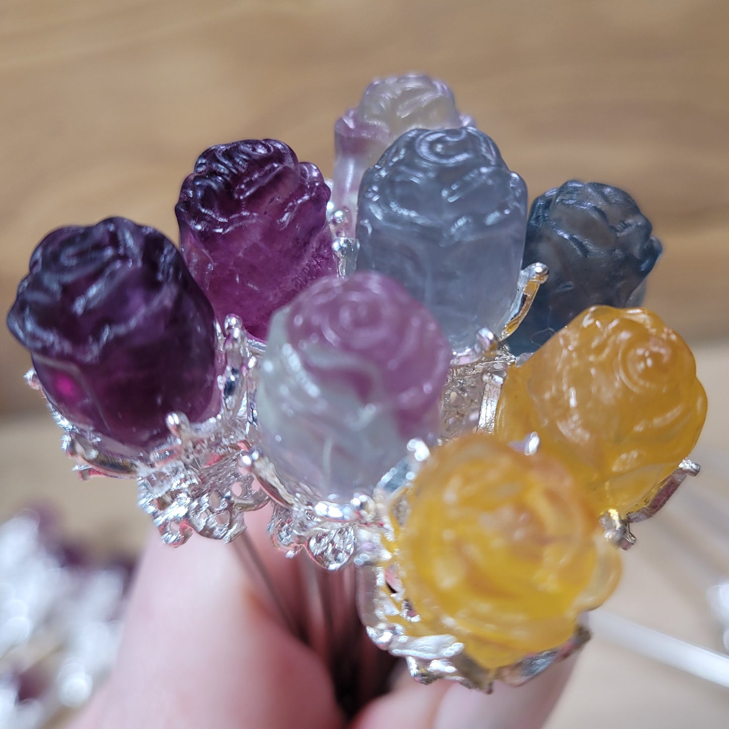 Fluorite Rose Hair Sticks