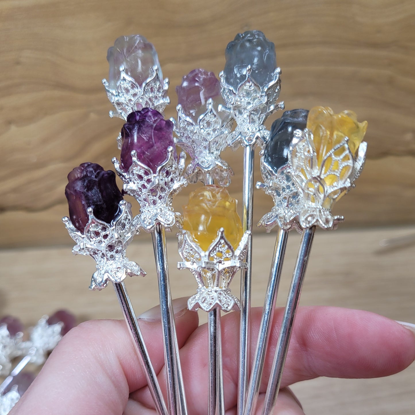 Fluorite Rose Hair Sticks