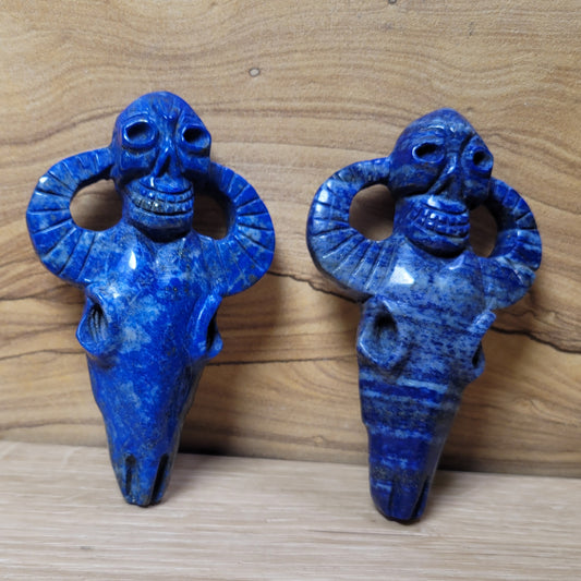 Lapis Lazuli Cow Skull & Skull