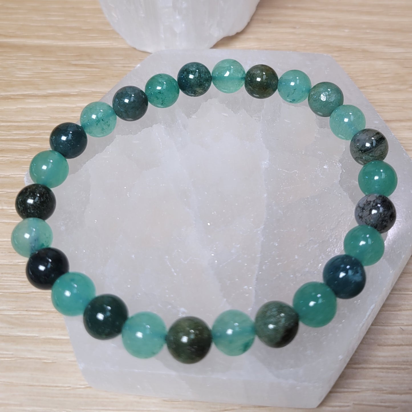 Moss Agate & Green Aventurine (SWT Creation) - 8mm Bracelet