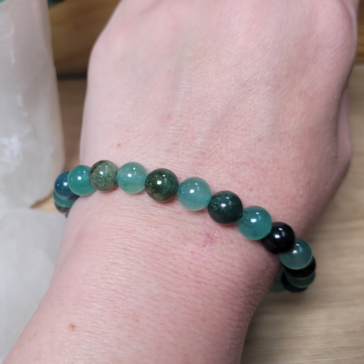 Moss Agate & Green Aventurine (SWT Creation) - 8mm Bracelet