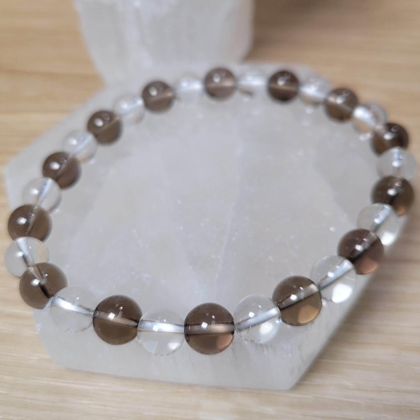 Smoky Quartz & Clear Quartz (SWT Creation) - 8mm Bracelet