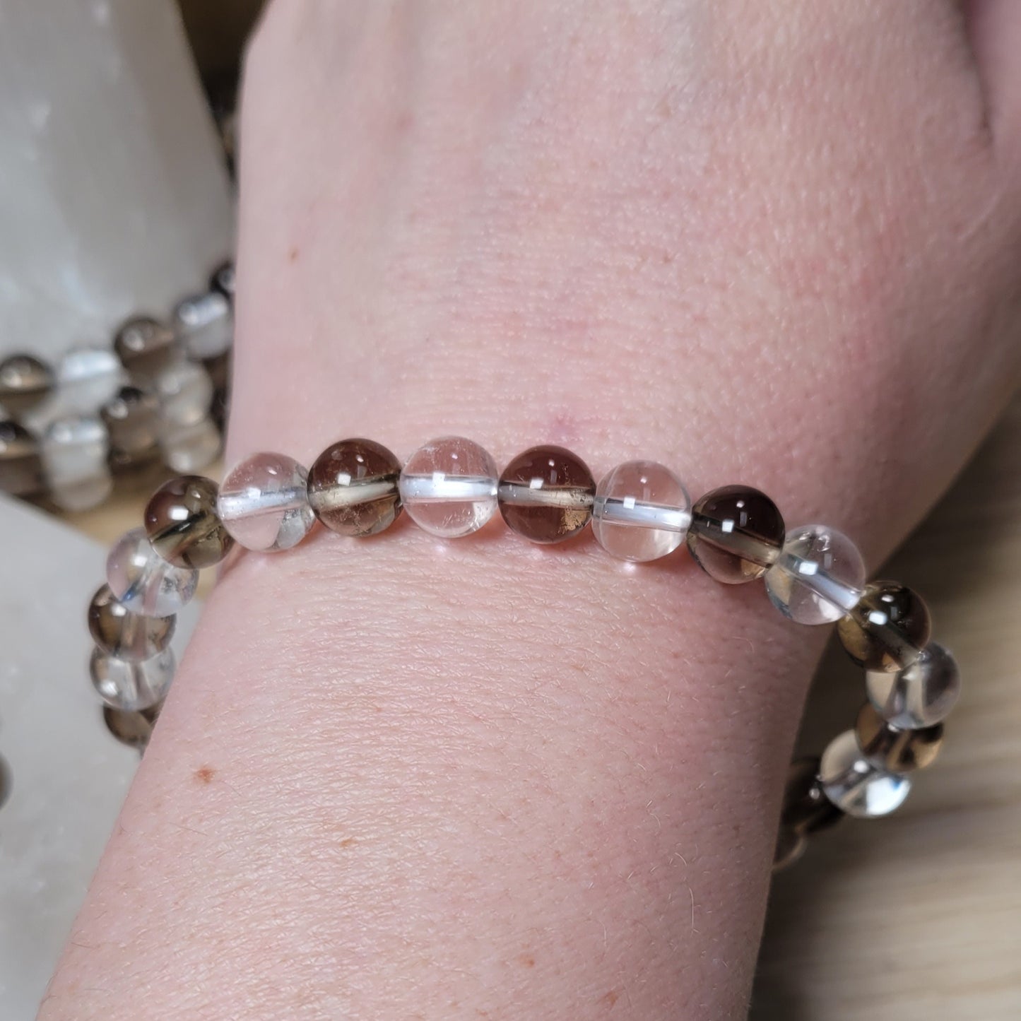 Smoky Quartz & Clear Quartz (SWT Creation) - 8mm Bracelet