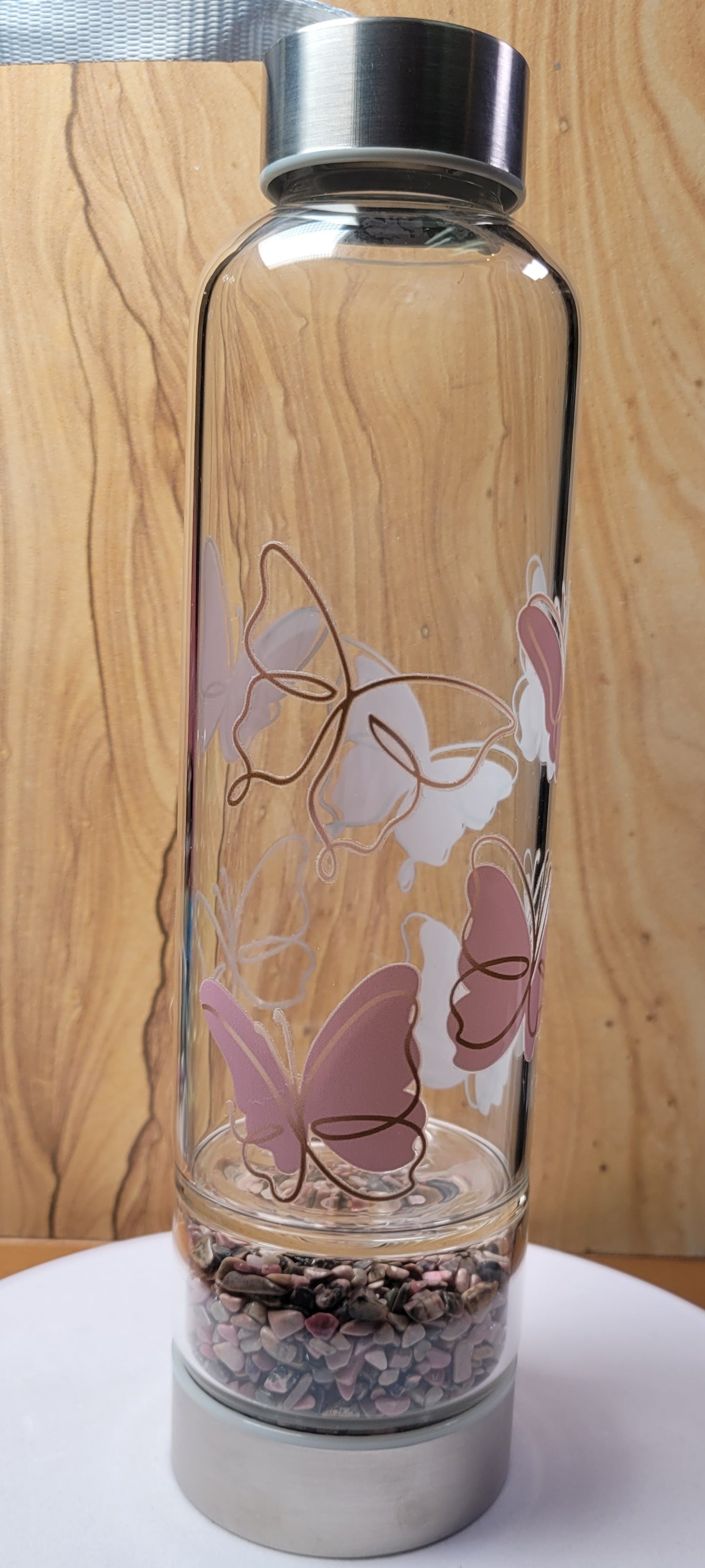 Butterflies - Glass Water Bottle w/ Crystal Chips