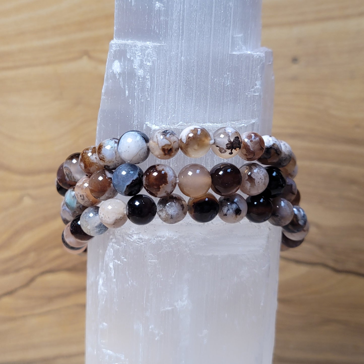 Black Flower Agate Bracelet - 6mm