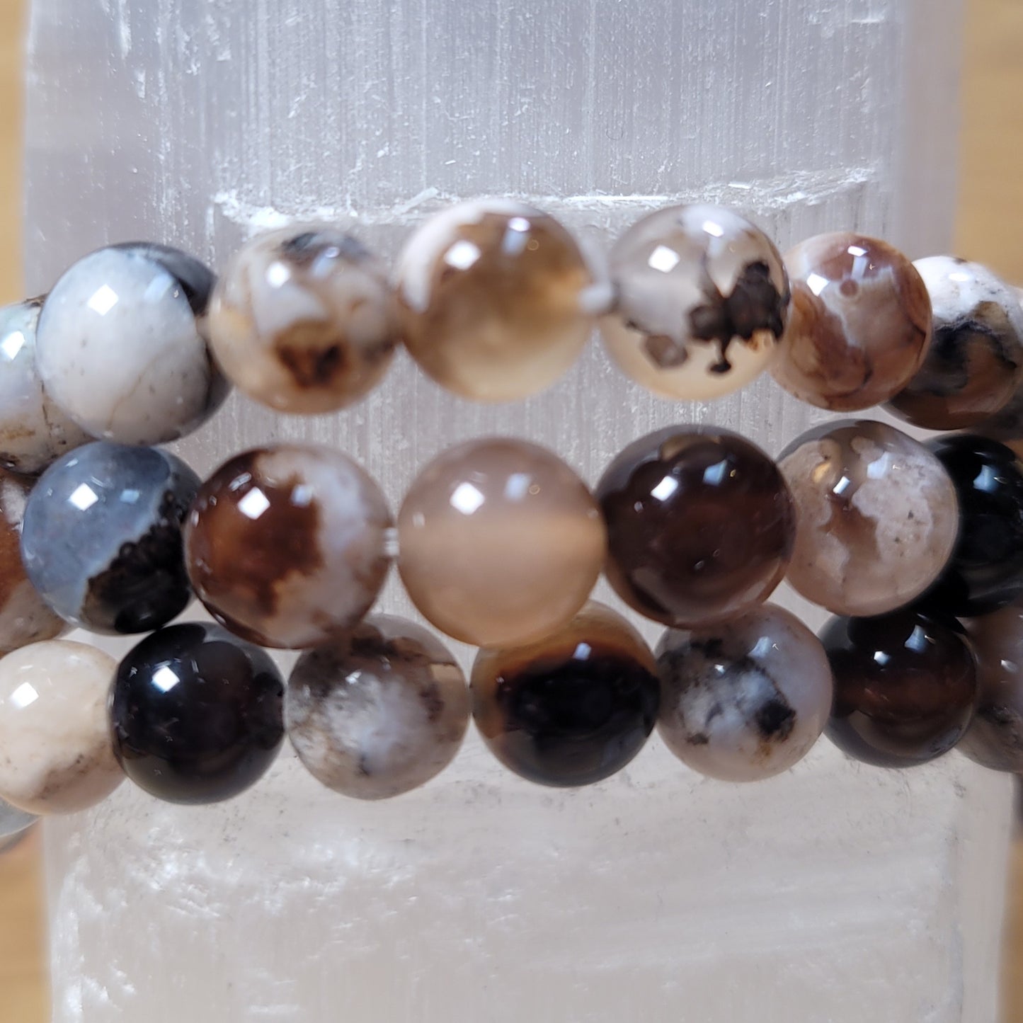 Black Flower Agate Bracelet - 6mm