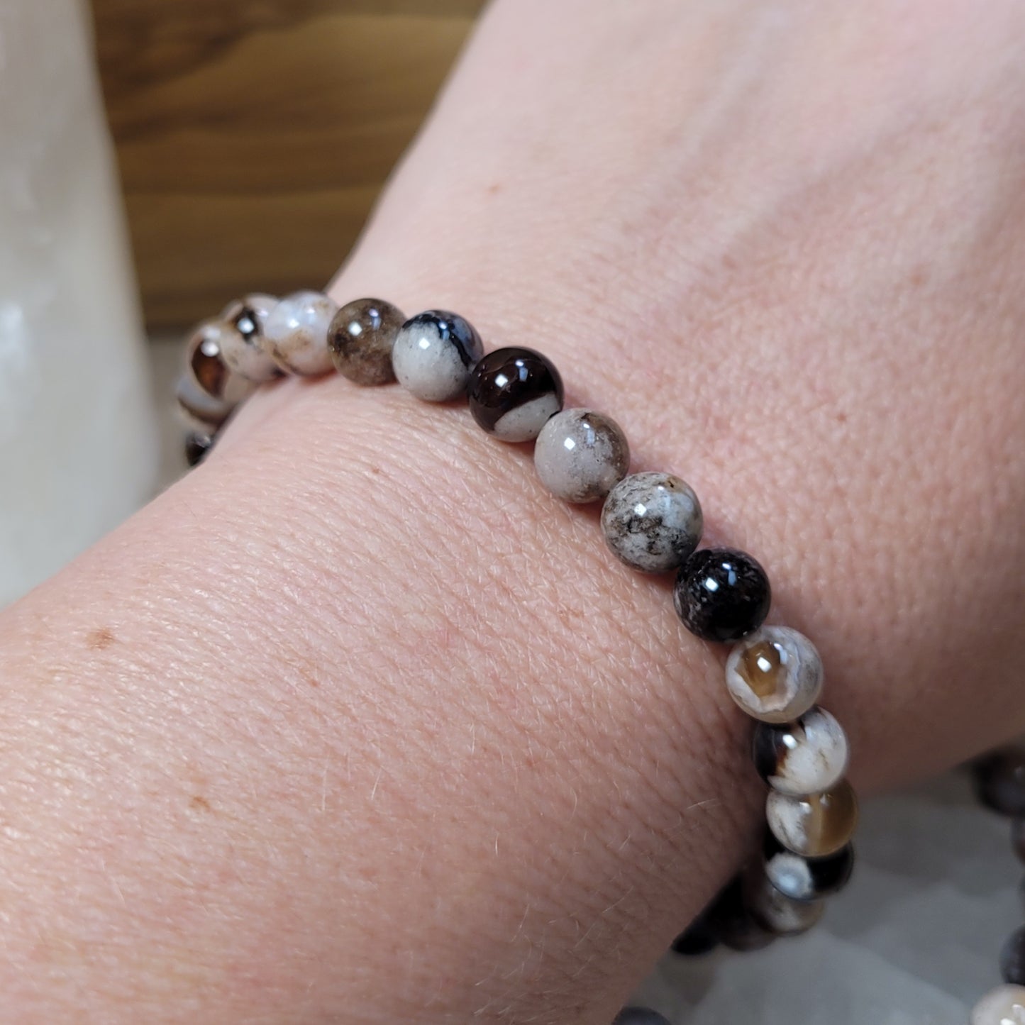 Black Flower Agate Bracelet - 6mm