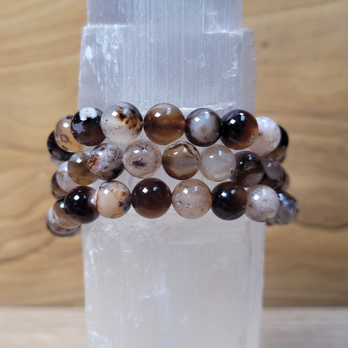 Black Flower Agate Bracelet - 8mm