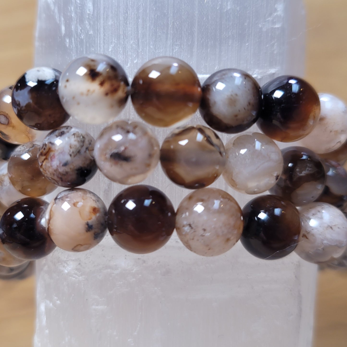 Black Flower Agate Bracelet - 8mm