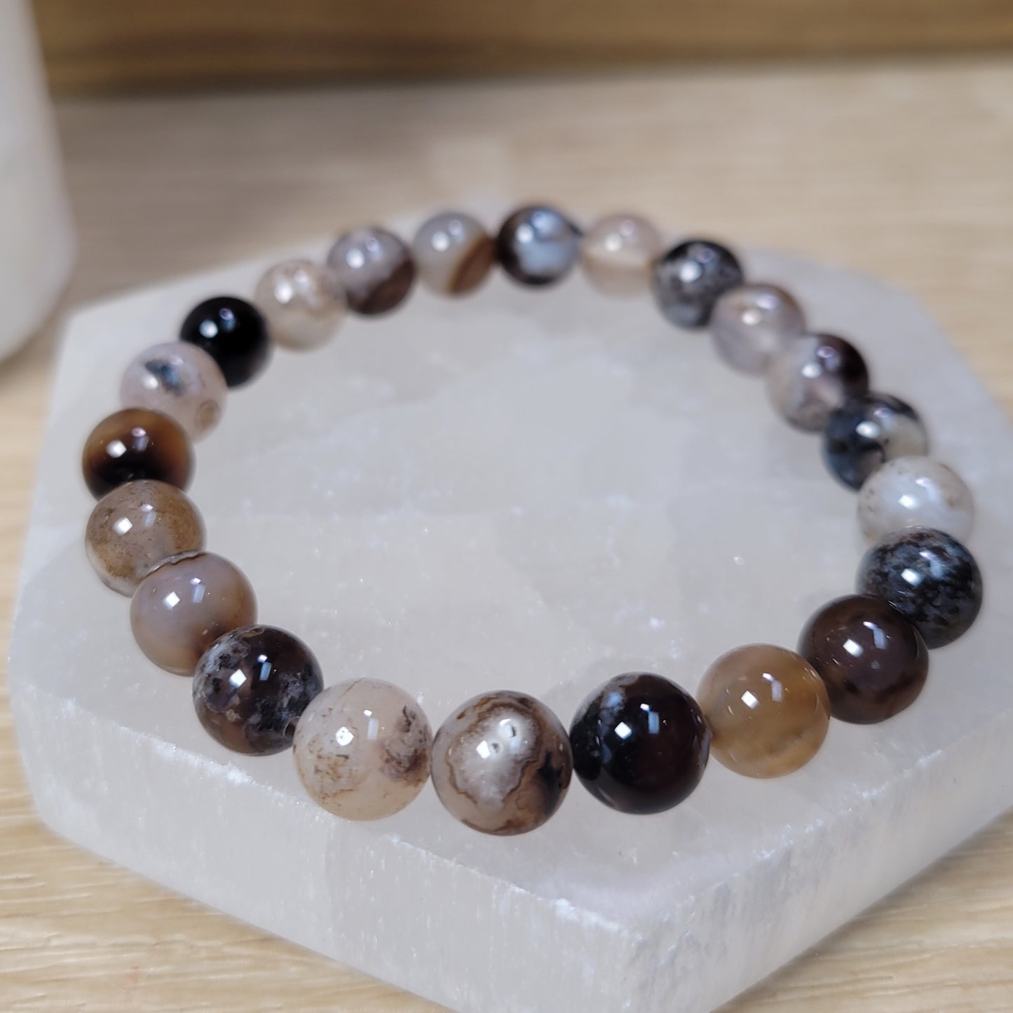 Black Flower Agate Bracelet - 8mm