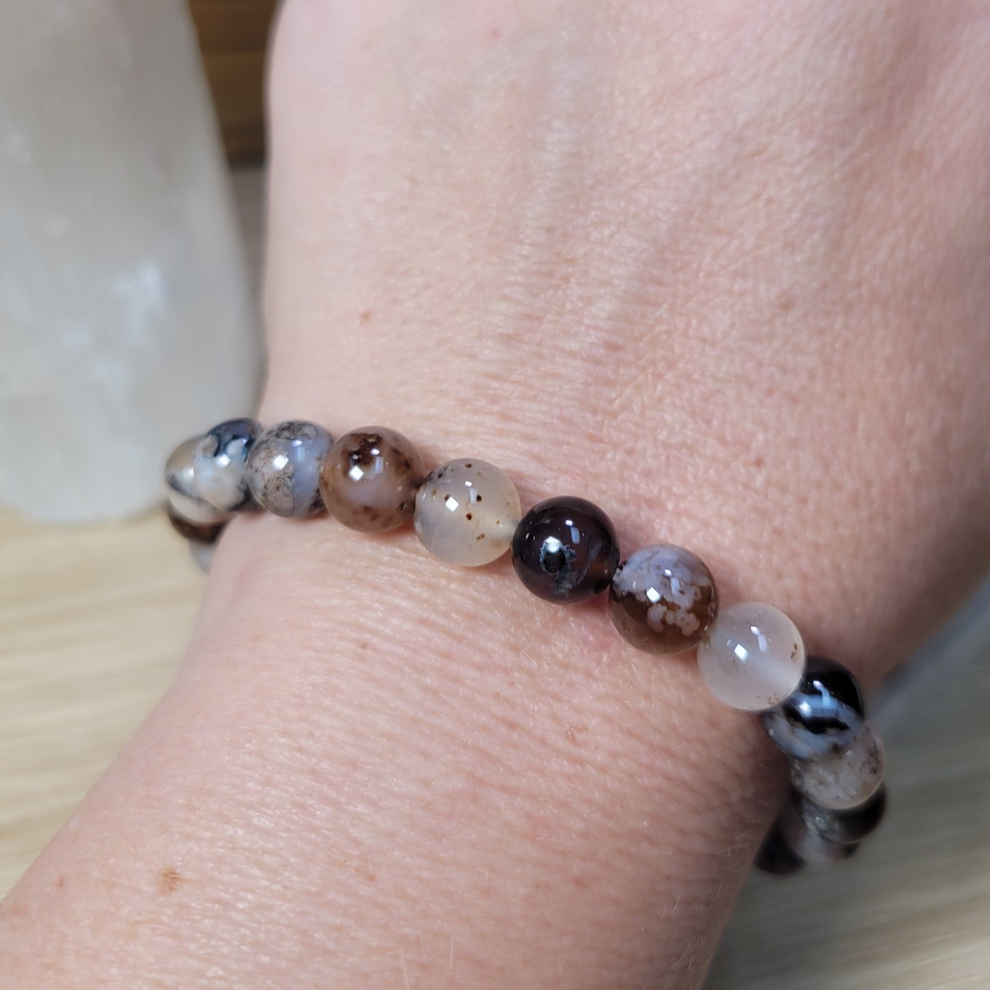 Black Flower Agate Bracelet - 8mm