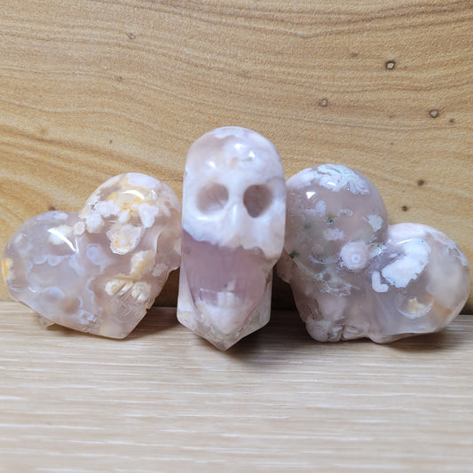 Flower Agate Heart Skull