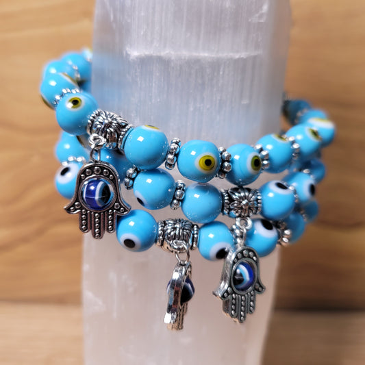 Evil Eye Bracelet (Light Blue) - 8mm