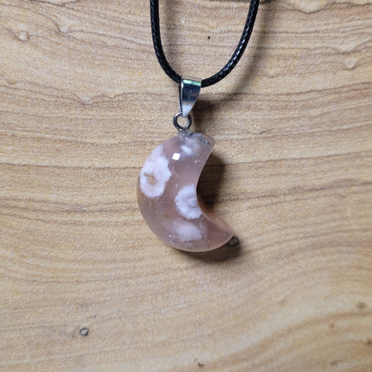 Flower Agate Moon Necklace