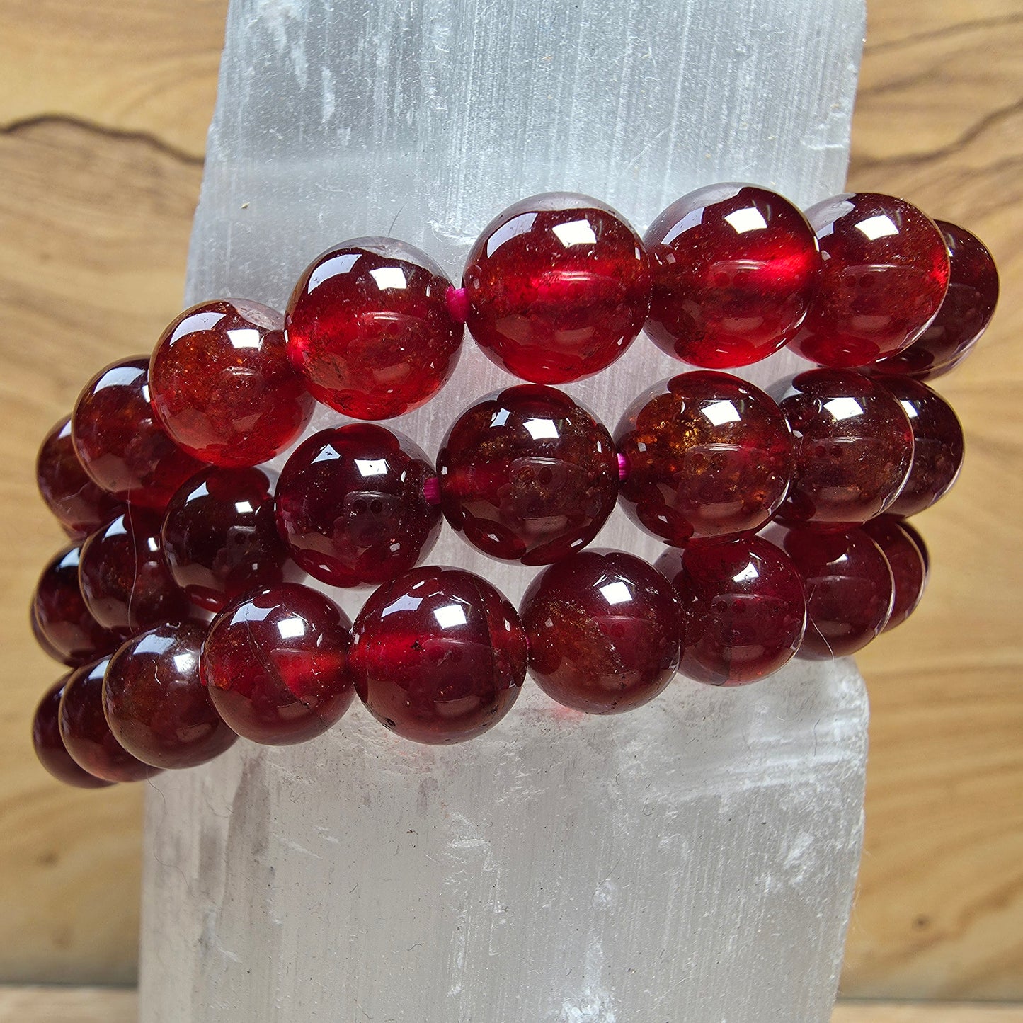 Natural Garnet Bracelet – 8mm to 8.5mm Deep Red Gemstone Beads